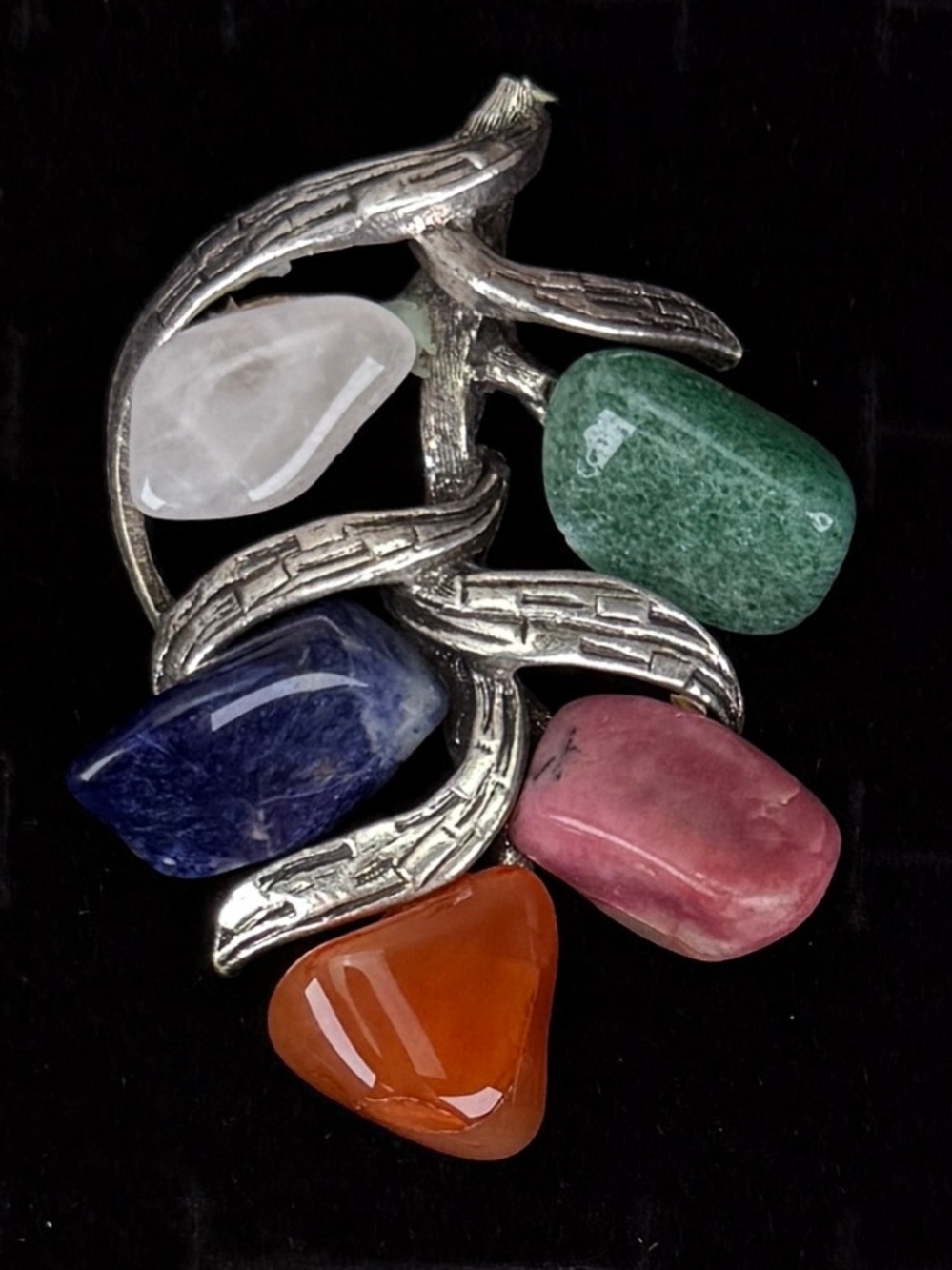 Vintage Silvertone multi-stone upcycled+ free cord necklace